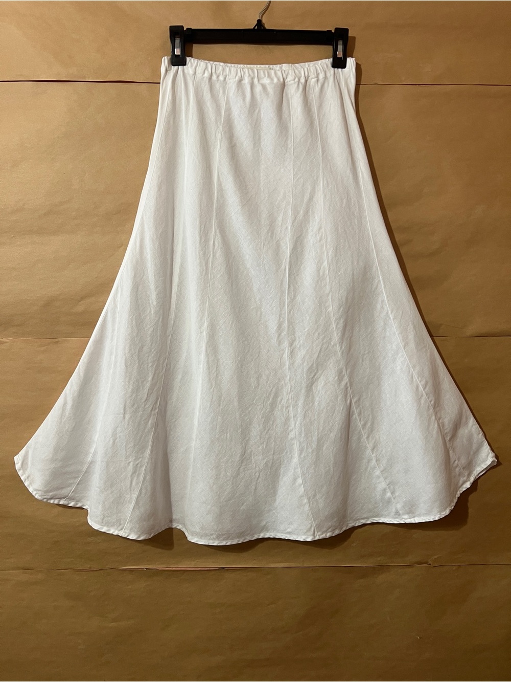 CP Shades | Linen Midi Skirt A-Line Gored Panel Skirt Pull-On White Size S